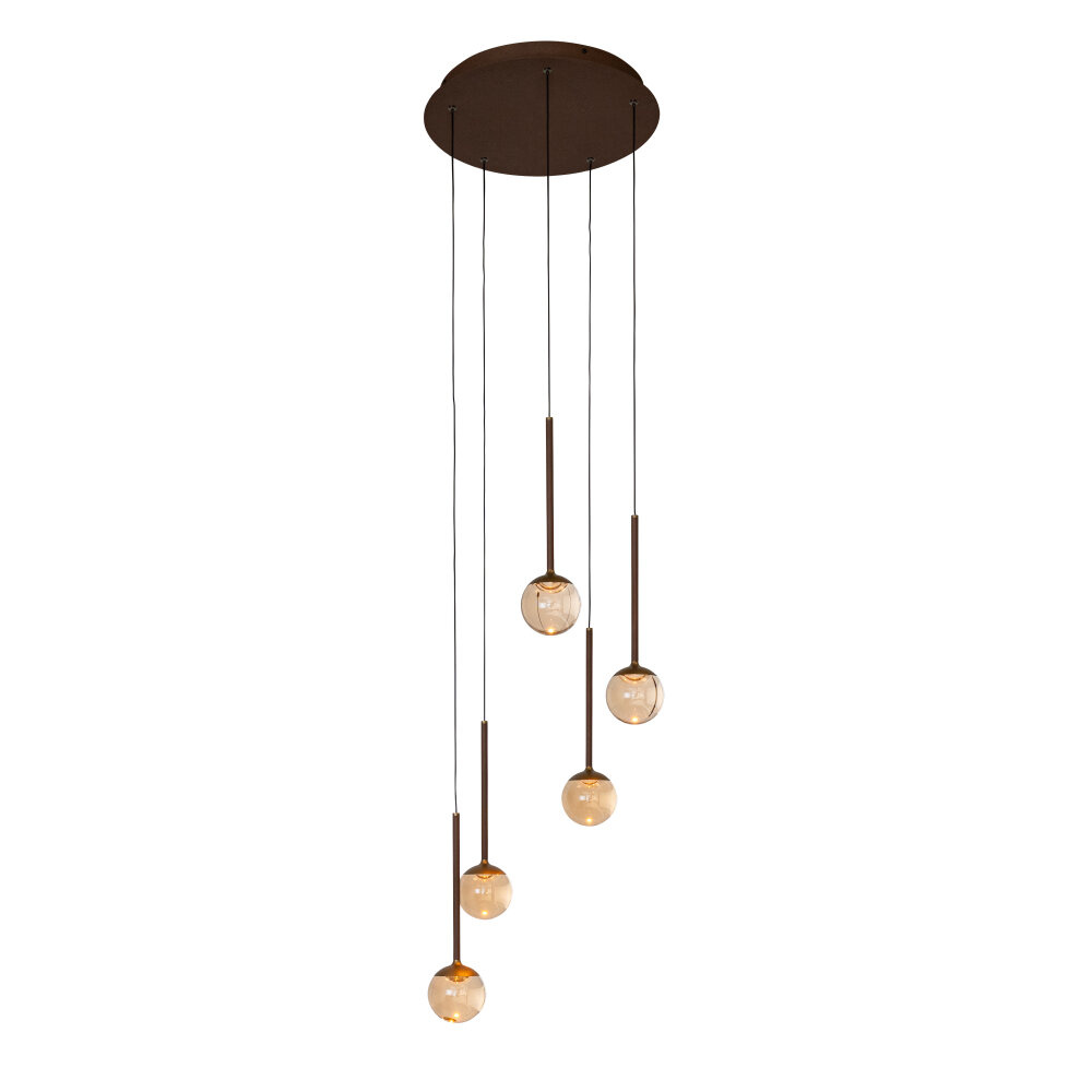 Lucide CALINA - Hanglamp - Ø 41,9 cm - LED Dimb. - CCT - 5x8,4W 2200K/3300K - Met vervangbare LED-module - Amber - Premium