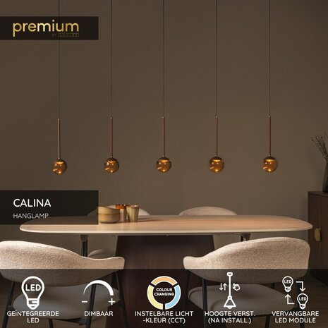 Lucide CALINA - Hanglamp - LED Dimb. - CCT - 5x8,2W 2200K/3300K - Met vervangbare LED-module - Koffie - Premium