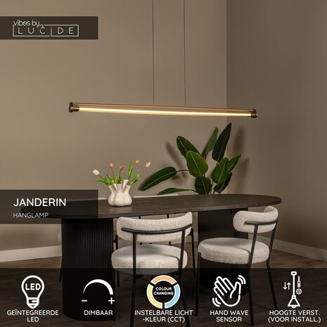 Lucide JANDERIN - Hanglamp - LED Dimb. - CCT - 2x16,5W 2700K/4000K - Handbewegingssensor - Champagne kleur - Vibes Lucide JANDERIN - Hanglamp - LED Dimb. - CCT - 2x16,5W 2700K/4000K - Handbewegingssensor - Champagne kleur - Vibes
