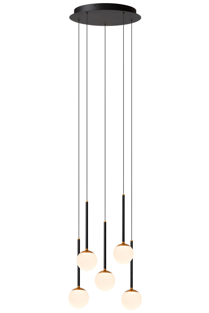 Lucide CALINA - Hanglamp - Ø 42 cm - LED Dimb. - 5x8,2W 2700K - Zwart - Premium