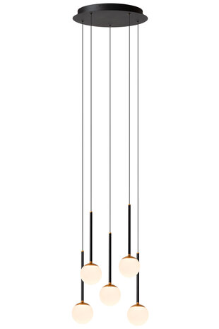 Lucide CALINA - Hanglamp - Ø 42 cm - LED Dimb. - 5x8,2W 2700K - Zwart - Premium