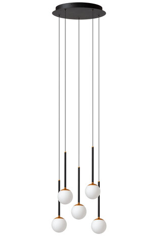 Lucide CALINA - Hanglamp - Ø 42 cm - LED Dimb. - 5x8,2W 2700K - Zwart - Premium