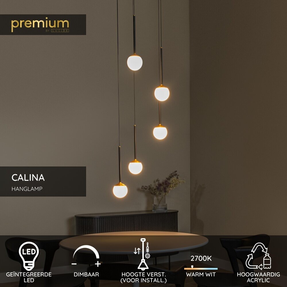 Lucide CALINA - Hanglamp - Ø 42 cm - LED Dimb. - 5x8,2W 2700K - Zwart - Premium
