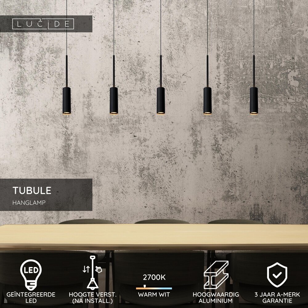Lucide TUBULE - Hanglamp - LED - 5x7W 2700K - Zwart Lucide TUBULE - Hanglamp - LED - 5x7W 2700K - Zwart