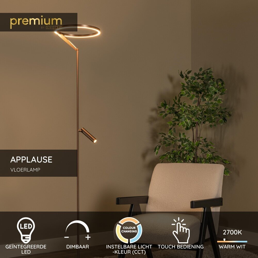Lucide APPLAUSE - Vloerlamp - Ø 33 cm - LED Dimb. - CCT - 2700K/4000K - Koffie - Premium