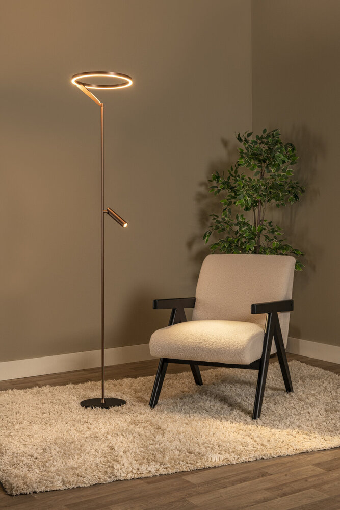 Lucide APPLAUSE - Vloerlamp - Ø 33 cm - LED Dimb. - CCT - 2700K/4000K - Koffie - Premium