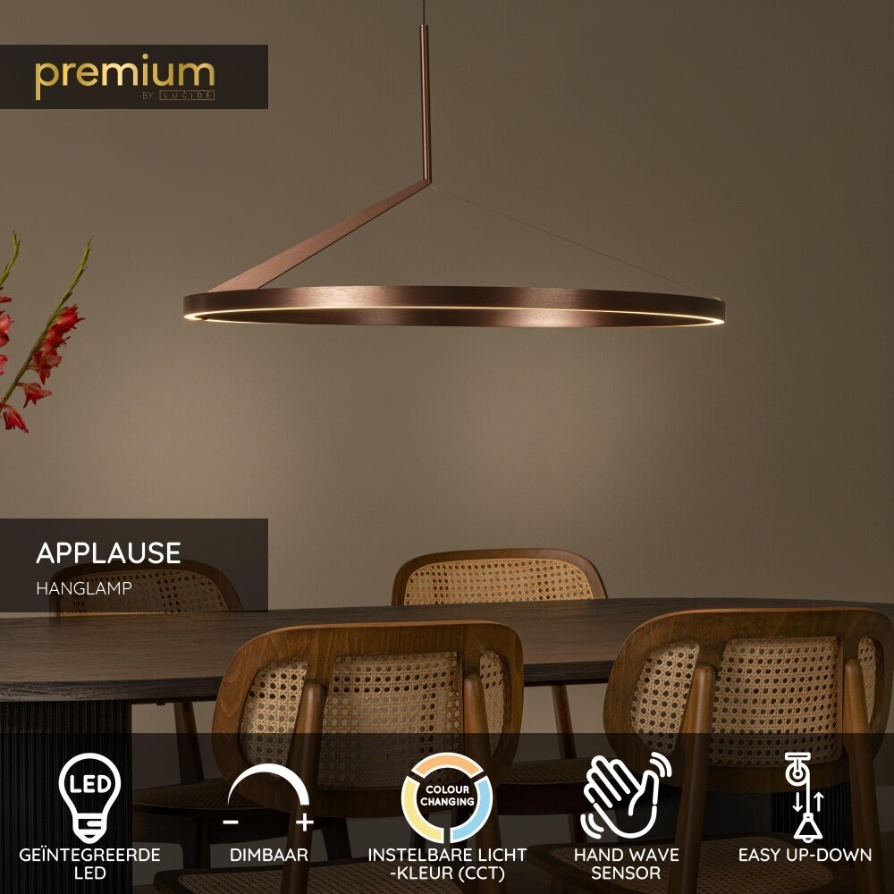 Lucide APPLAUSE - Hanglamp - Ø 80 cm - LED Dimb. - CCT - 1x50W 2700K/4000K - Handbewegingssensor - Koffie - Premium