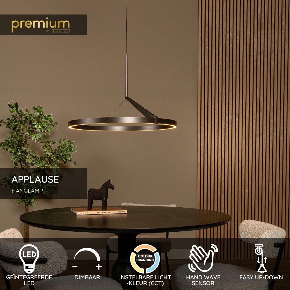 Lucide APPLAUSE - Hanglamp - Ø 60 cm - LED Dimb. - CCT - 1x32W 2700K/4000K - Handbewegingssensor - Grijs ijzer - Premium