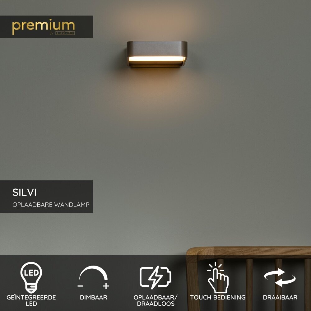 Lucide SILVI - Oplaadbare Wandlamp - Accu/Batterij - LED Dimb. - 1x3,7W 2700K - Koffie - Premium Lucide SILVI - Oplaadbare Wandlamp - Accu/Batterij - LED Dimb. - 1x3,7W 2700K - Koffie - Premium