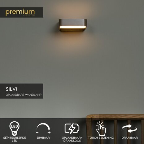 Lucide SILVI - Oplaadbare Wandlamp - Accu/Batterij - LED Dimb. - 1x3,7W 2700K - Koffie - Premium Lucide SILVI - Oplaadbare Wandlamp - Accu/Batterij - LED Dimb. - 1x3,7W 2700K - Koffie - Premium