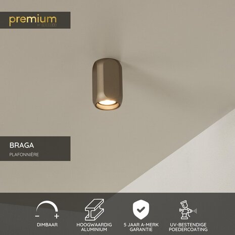 Lucide BRAGA - Plafonnière - 1xGU10 (MR16) - Koffie - Premium