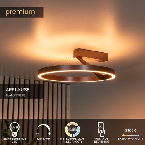 Lucide APPLAUSE - Plafonnière - Ø 40 cm - LED Dimb. - CCT - 1x26W 2200K/4000K - Koffie - Premium