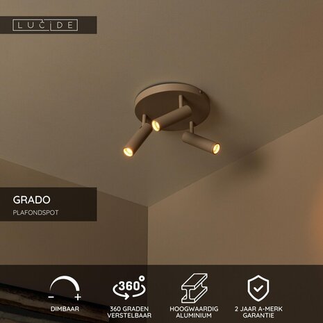 Lucide GRADO - Plafondspot - Ø 25 cm - 3xGU10 (MR11) - Taupe Lucide GRADO - Plafondspot - Ø 25 cm - 3xGU10 (MR11) - Taupe