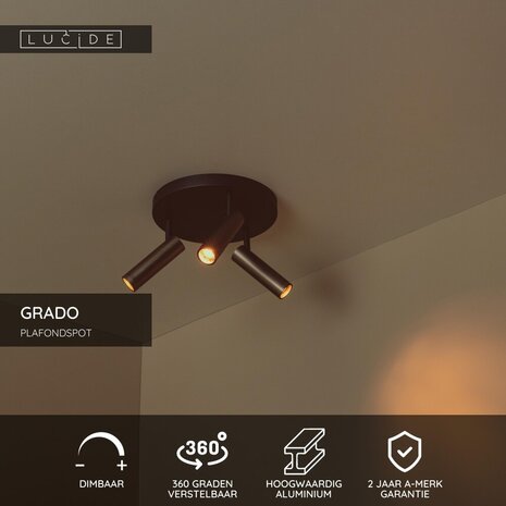 Lucide GRADO - Plafondspot - Ø 25 cm - 3xGU10 (MR11) - Grijs ijzer Lucide GRADO - Plafondspot - Ø 25 cm - 3xGU10 (MR11) - Grijs ijzer
