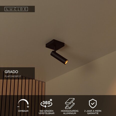 Lucide GRADO - Plafondspot - 1xGU10 (MR11) - Zwart
