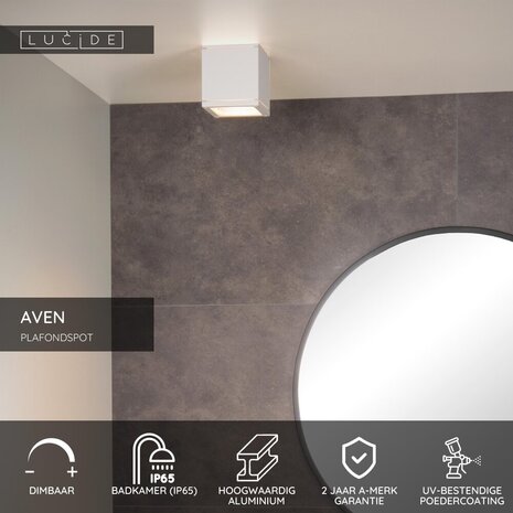Lucide AVEN - Plafondspot Badkamer - 1xGU10 (MR16) - IP65 - Wit