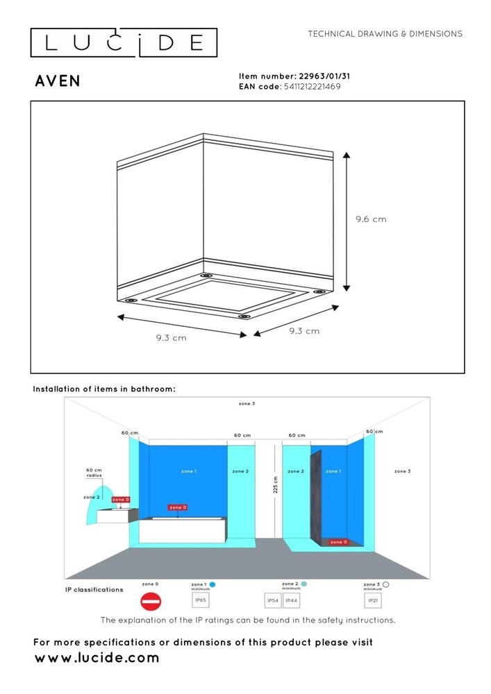 Lucide AVEN - Plafondspot Badkamer - 1xGU10 (MR16) - IP65 - Wit