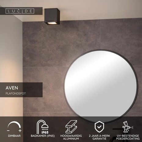 Lucide AVEN - Plafondspot Badkamer - 1xGU10 (MR16) - IP65 - Zwart Lucide AVEN - Plafondspot Badkamer - 1xGU10 (MR16) - IP65 - Zwart