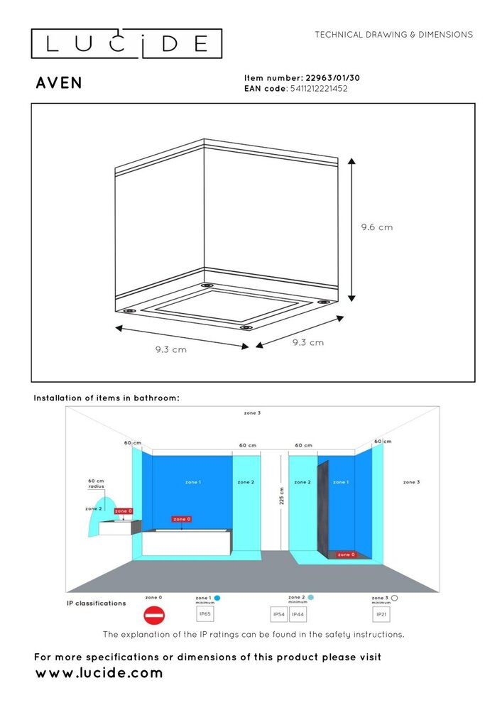Lucide AVEN - Plafondspot Badkamer - 1xGU10 (MR16) - IP65 - Zwart Lucide AVEN - Plafondspot Badkamer - 1xGU10 (MR16) - IP65 - Zwart