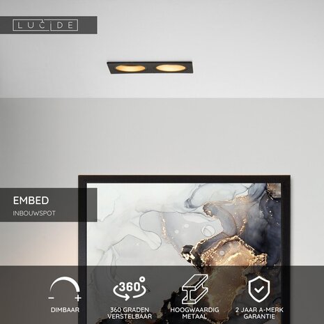 Lucide EMBED - Inbouwspot - 2xGU10 (MR16) - Zwart