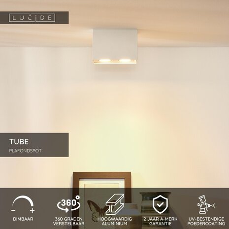 Lucide TUBE - Plafondspot - 2xGU10 (MR16) - Wit Lucide TUBE - Plafondspot - 2xGU10 (MR16) - Wit