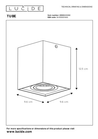 Lucide TUBE - Plafondspot - 1xGU10 (MR16) - Mat Goud / Messing
