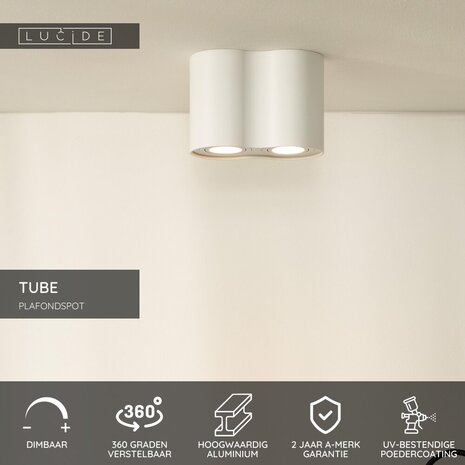 Lucide TUBE - Plafondspot - 2xGU10 (MR16) - Wit Lucide TUBE - Plafondspot - 2xGU10 (MR16) - Wit