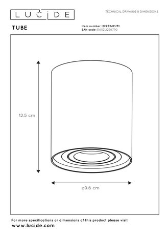 Lucide TUBE - Plafondspot - Ø 9,6 cm - 1xGU10 (MR16) - Wit Lucide TUBE - Plafondspot - Ø 9,6 cm - 1xGU10 (MR16) - Wit