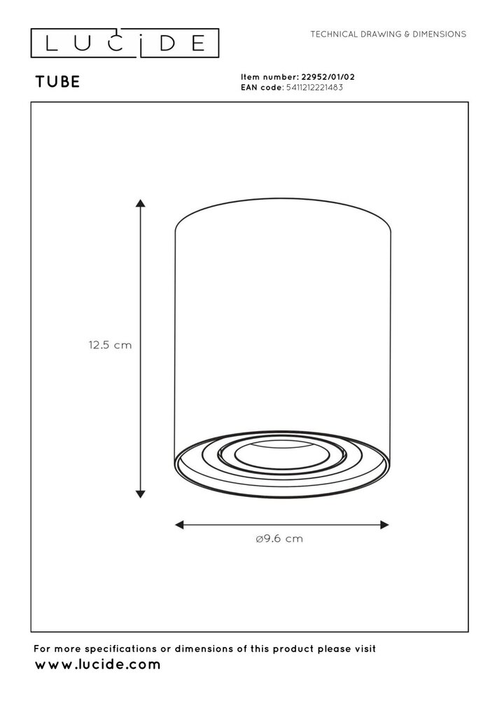 Lucide TUBE - Plafondspot - Ø 9,6 cm - 1xGU10 (MR16) - Mat Goud / Messing Lucide TUBE - Plafondspot - Ø 9,6 cm - 1xGU10 (MR16) - Mat Goud / Messing