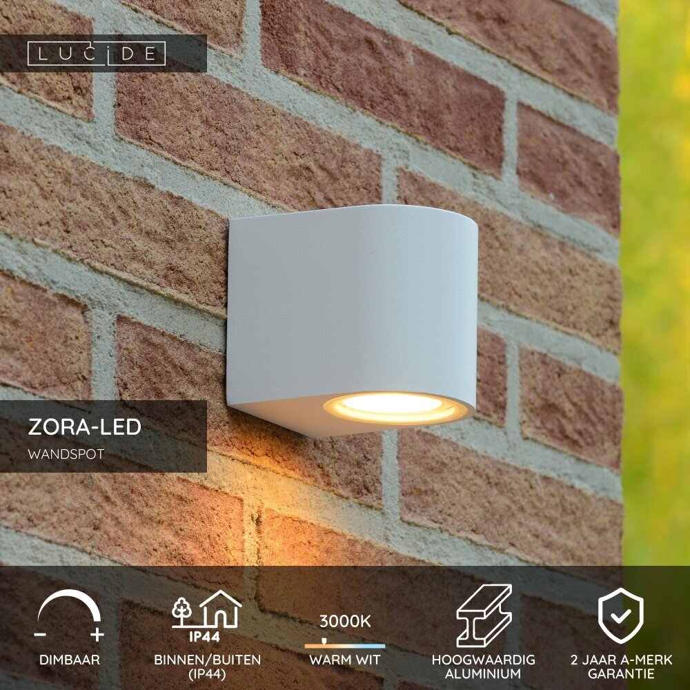 Lucide ZORA-LED - Wandspot / Wandlamp Binnen/Buiten - LED Dimb. - GU10 (MR16) - 1x5W 3000K - IP44 - Wit Lucide ZORA-LED - Wandspot / Wandlamp Binnen/Buiten - LED Dimb. - GU10 (MR16) - 1x5W 3000K - IP44 - Wit