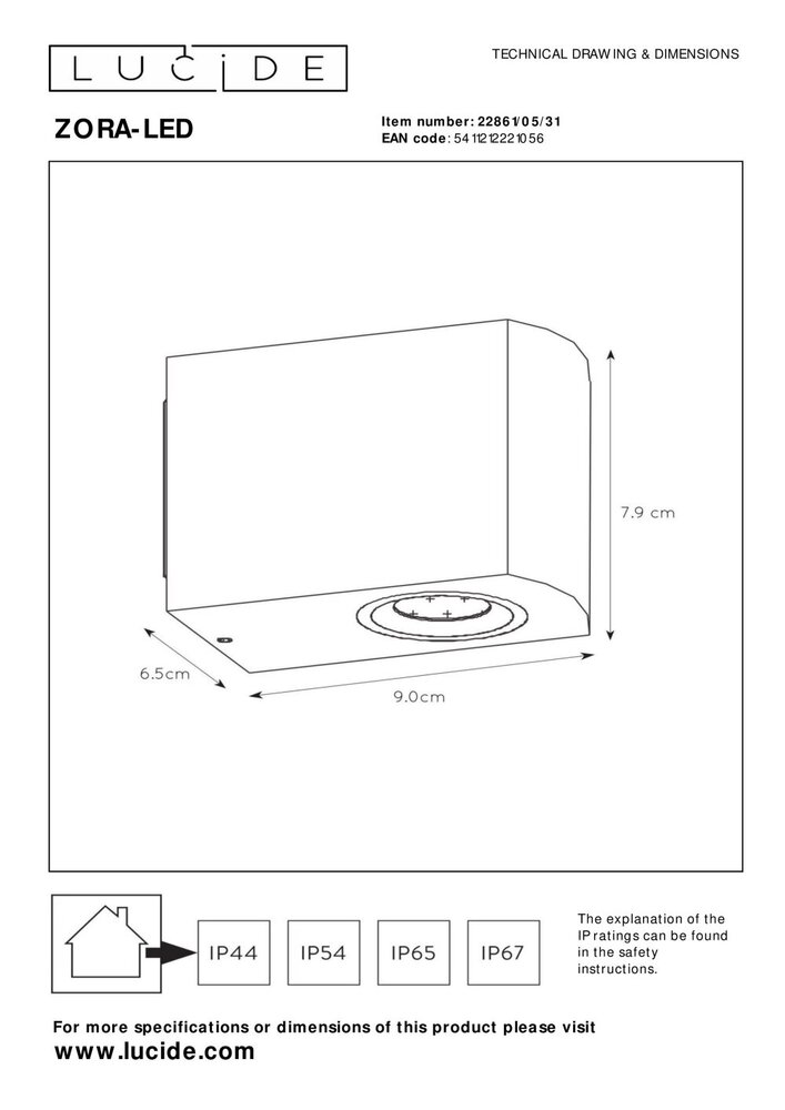 Lucide ZORA-LED - Wandspot / Wandlamp Binnen/Buiten - LED Dimb. - GU10 (MR16) - 1x5W 3000K - IP44 - Wit Lucide ZORA-LED - Wandspot / Wandlamp Binnen/Buiten - LED Dimb. - GU10 (MR16) - 1x5W 3000K - IP44 - Wit