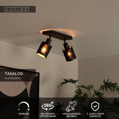 Lucide TAGALOG - Plafondspot - 2xE27 - Zwart Lucide TAGALOG - Plafondspot - 2xE27 - Zwart