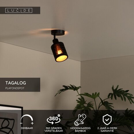 Lucide TAGALOG - Plafondspot - Ø 10 cm - 1xE27 - Zwart Lucide TAGALOG - Plafondspot - Ø 10 cm - 1xE27 - Zwart