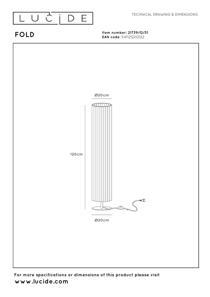Lucide FOLD - Vloerlamp - Ø 20 cm - 2xE27 - Wit Lucide FOLD - Vloerlamp - Ø 20 cm - 2xE27 - Wit