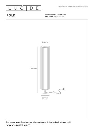 Lucide FOLD - Vloerlamp - Ø 20 cm - 2xE27 - Wit Lucide FOLD - Vloerlamp - Ø 20 cm - 2xE27 - Wit