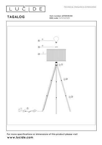 Lucide TAGALOG - Vloerlamp - Ø 55 cm - 1xE27 - Zwart Lucide TAGALOG - Vloerlamp - Ø 55 cm - 1xE27 - Zwart