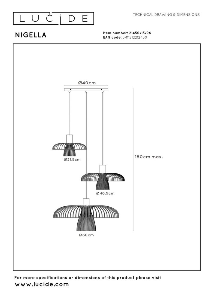 Lucide NIGELLA - Hanglamp - Ø 76 cm - 3xGU10 (MR16) - Koffie - Essential Lucide NIGELLA - Hanglamp - Ø 76 cm - 3xGU10 (MR16) - Koffie - Essential