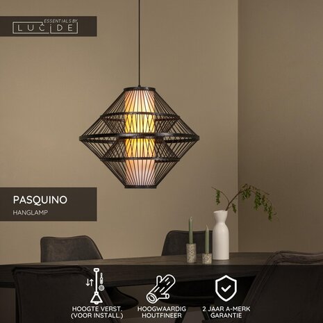 Lucide PASQUINO - Hanglamp - Ø 60 cm - 1xE27 - Zwart - Essential Lucide PASQUINO - Hanglamp - Ø 60 cm - 1xE27 - Zwart - Essential