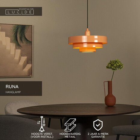 Lucide RUNA - Hanglamp - Ø 35 cm - 1xE27 - Roze - Essential