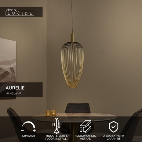 Lucide AURELIE - Hanglamp - Ø 30 cm - 1xGU10 (MR11) - Goud - Vibes