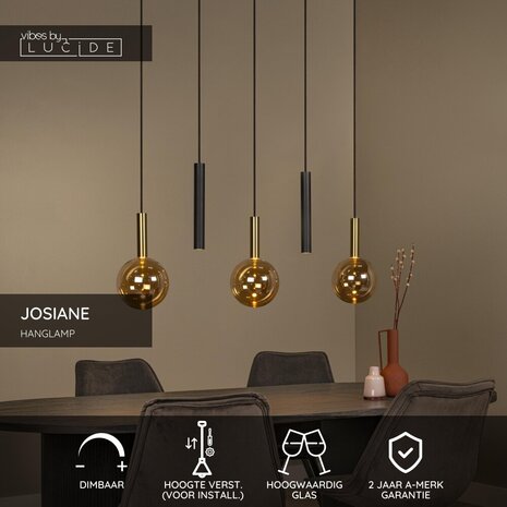 Lucide JOSIANE - Hanglamp - 3xG9 - Zwart - Vibes Lucide JOSIANE - Hanglamp - 3xG9 - Zwart - Vibes