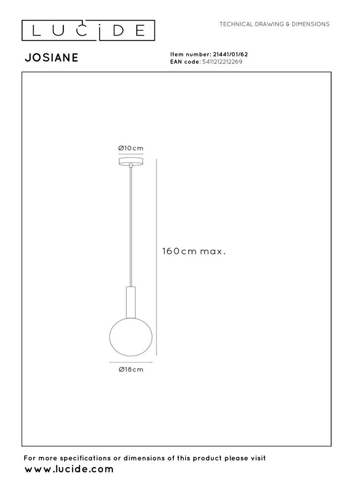 Lucide JOSIANE - Hanglamp - Ø 18 cm - 1xG9 - Zwart - Vibes Lucide JOSIANE - Hanglamp - Ø 18 cm - 1xG9 - Zwart - Vibes