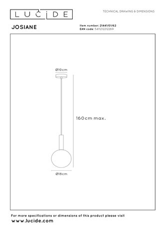 Lucide JOSIANE - Hanglamp - Ø 18 cm - 1xG9 - Zwart - Vibes Lucide JOSIANE - Hanglamp - Ø 18 cm - 1xG9 - Zwart - Vibes