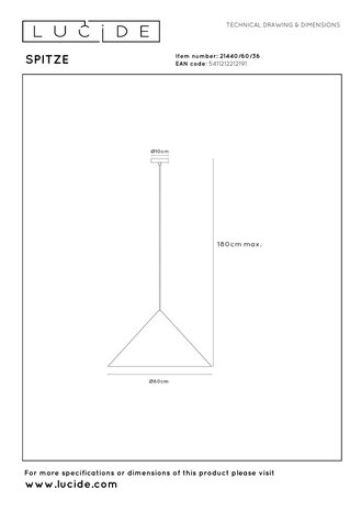 Lucide SPITZE - Hanglamp - Ø 60 cm - 1xE27 - Grijs - Vibes Lucide SPITZE - Hanglamp - Ø 60 cm - 1xE27 - Grijs - Vibes
