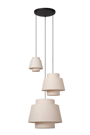 Lucide TRIBUTE - Hanglamp - Ø 76 cm - 3xE27 - Geschikt voor vide en hoge plafonds - Beige