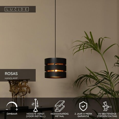 Lucide ROSAS - Hanglamp - Ø 26 cm - 1xE27 - Zwart Lucide ROSAS - Hanglamp - Ø 26 cm - 1xE27 - Zwart