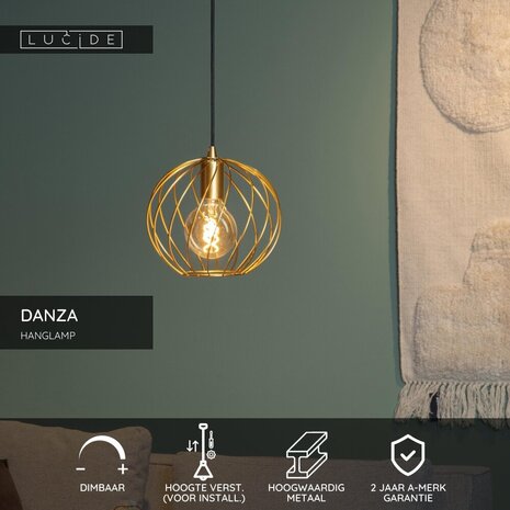 Lucide DANZA - Hanglamp - Ø 25 cm - 1xE27 - Mat Goud / Messing