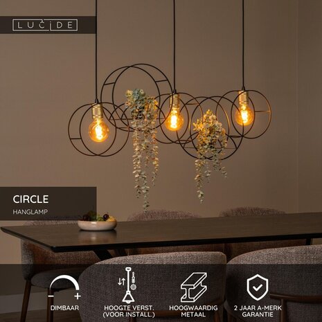Lucide CIRCLE - Hanglamp - 3xE27 - Zwart