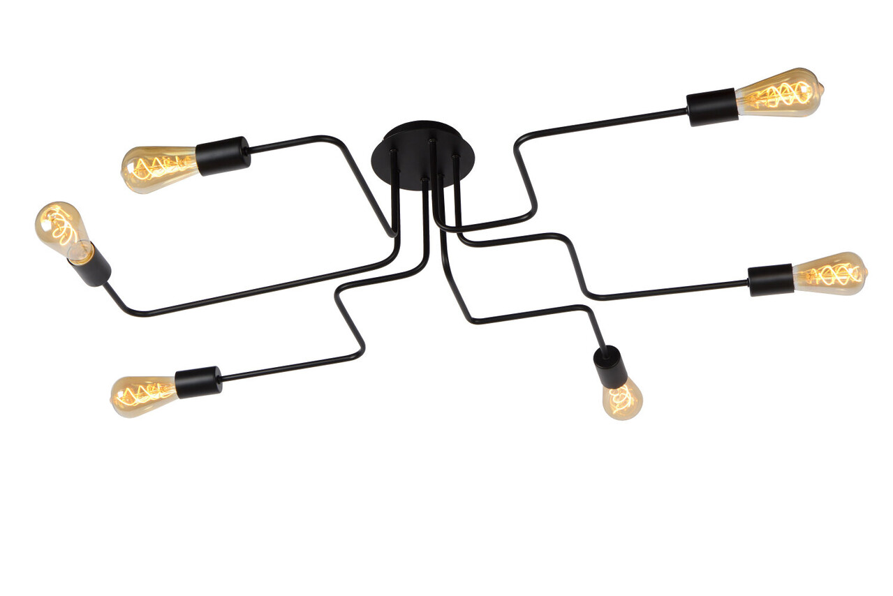 Lucide LESTER - Plafonnière - 6xE27 - Zwart Lucide LESTER - Plafonnière - 6xE27 - Zwart