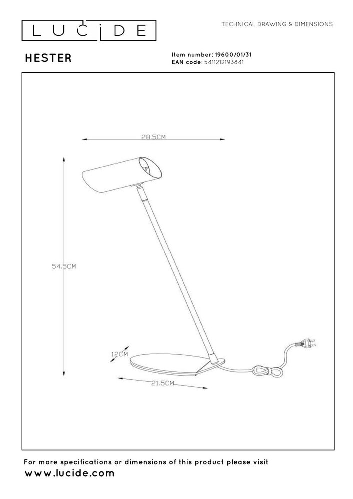 Lucide HESTER - Bureaulamp - 1xGU10 (MR16) - Wit Lucide HESTER - Bureaulamp - 1xGU10 (MR16) - Wit